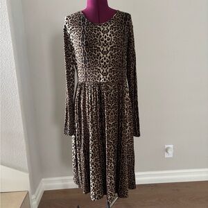 DB Moon Leopard/Animal Print Dress Long Sleeve Boho Casual Women’s Size L, NWOT